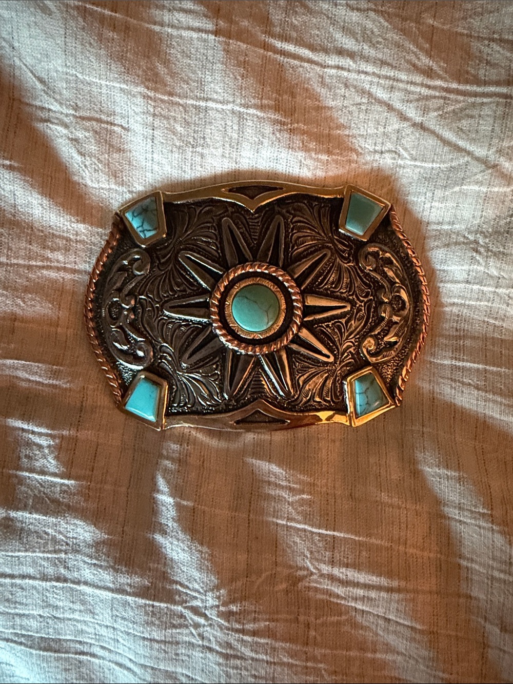 Turquoise Accent Western Style Belt Buckle